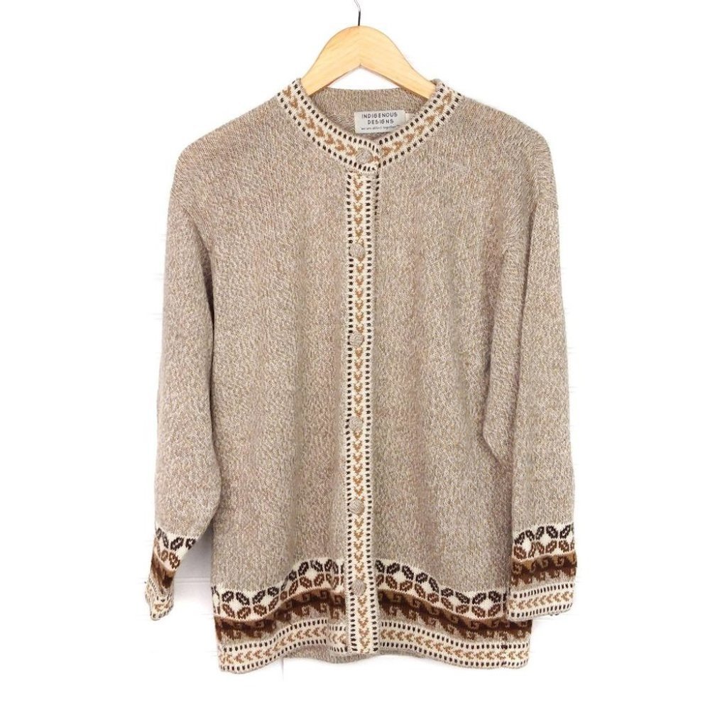 Indigenous Designs Women’s Size L 100% Alpaca Fleece Button Up Handknit Cardigan